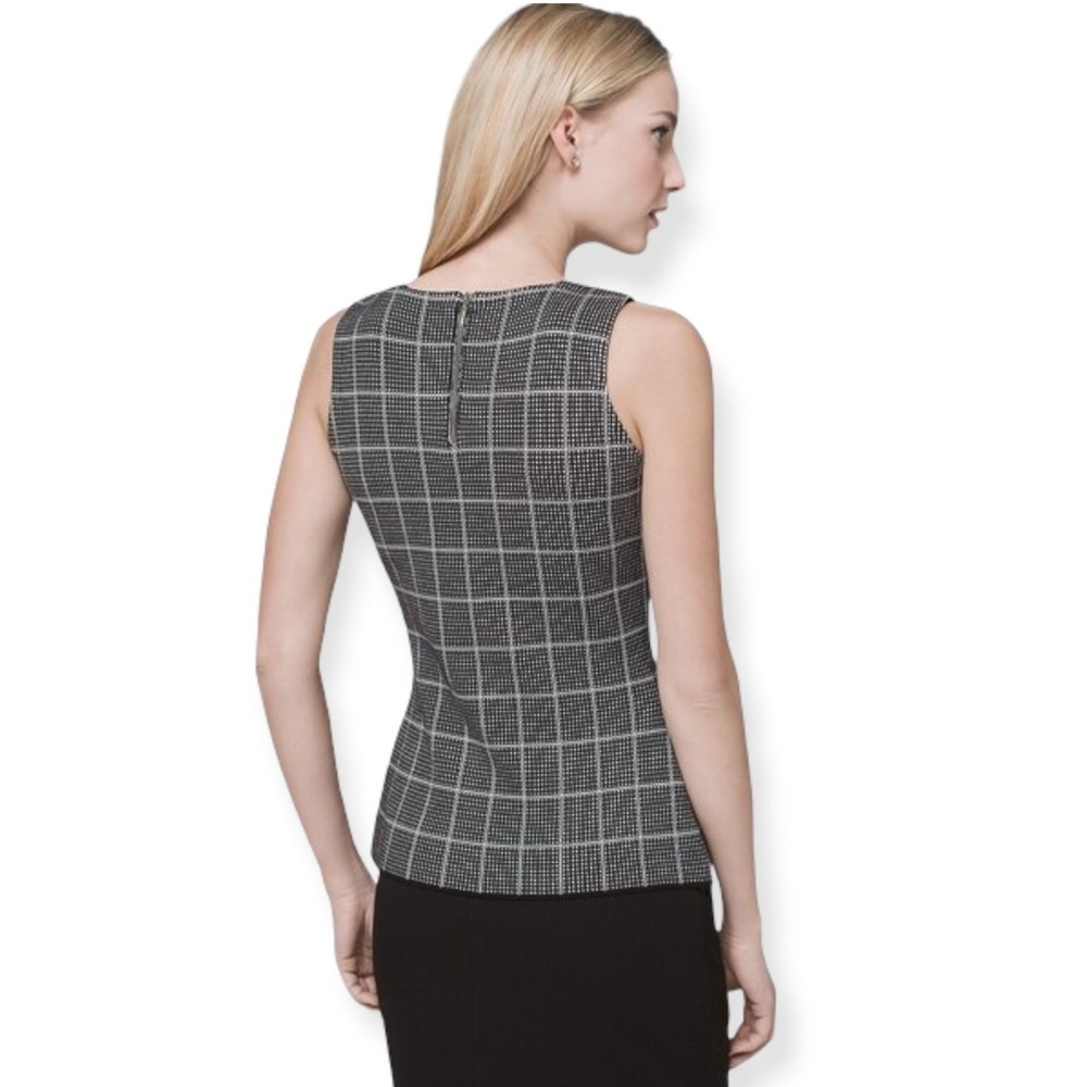 WHBM Windowpane Knit Sweater Bodice Top in Black/Ecru - Picture 3 of 15